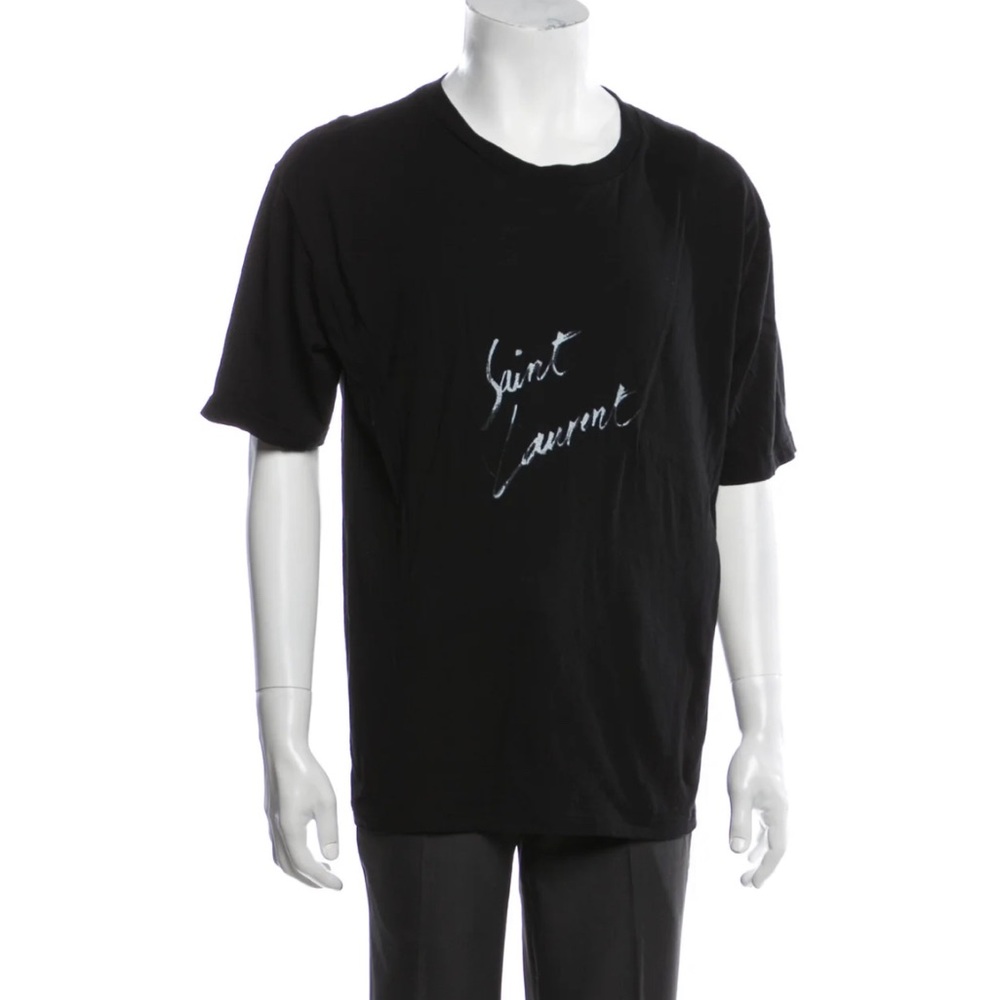 Saint Laurent Black T-Shirt with White Script Logo - Picture 2 of 5